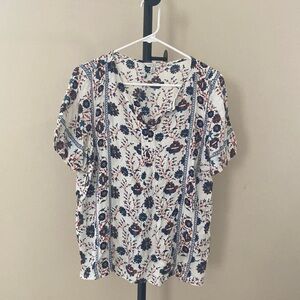 Lucky Brand Floral Short Sleeve Blouse Size Medium